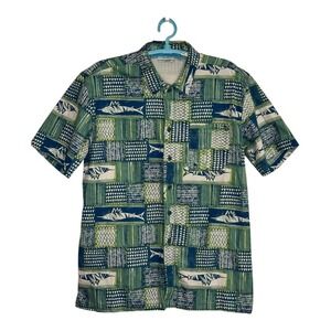 Columbia PFG Fishing Shirt Vented Mesh Button Up Green Blue Short Sleeve‎  M